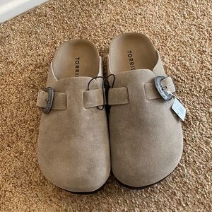 Taupe Western Buckle Clogs